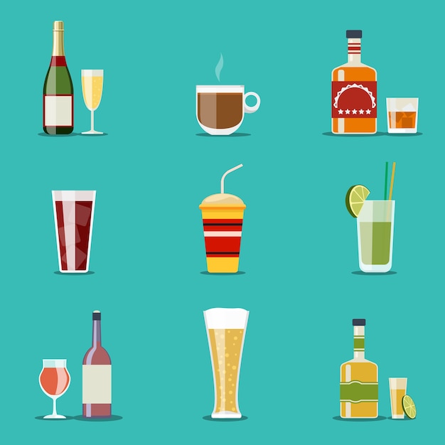 Free Vector glasses and bottles set