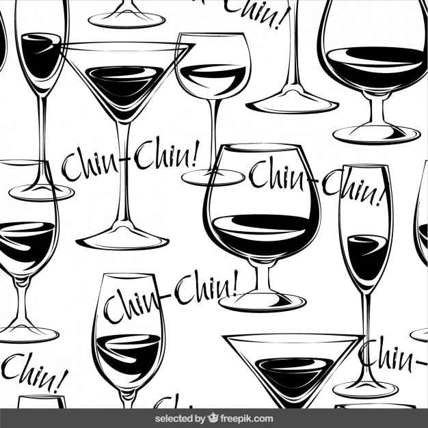 Glasses of wine hand drawn pattern