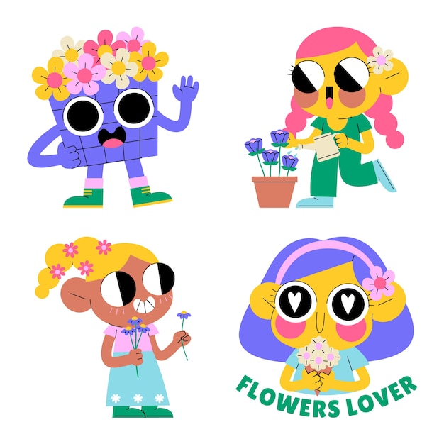 Free Vector glazed flowers stickers collection