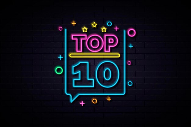 Gleaming colorful neon top ten sign