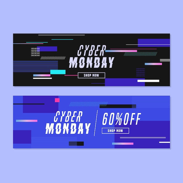 Glitch cyber monday banners template