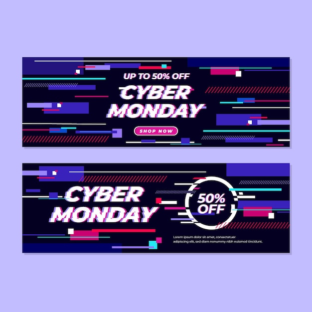 Glitch cyber monday banners template