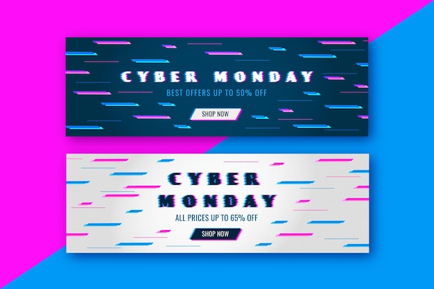 Free Vector glitch cyber monday banners template