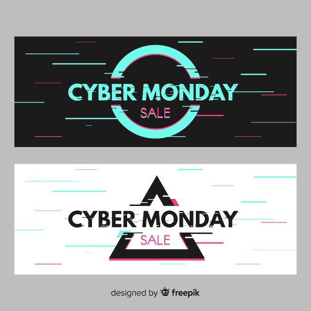 Free Vector glitch cyber monday banners