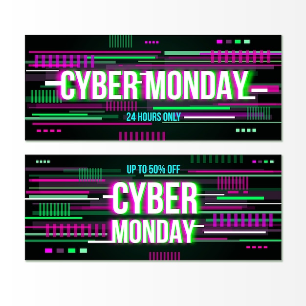 Free Vector glitch cyber monday banners