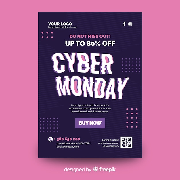 Glitch cyber monday flyer template