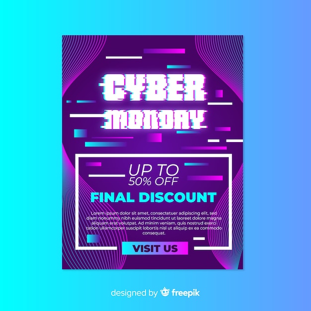 Glitch cyber monday flyer template