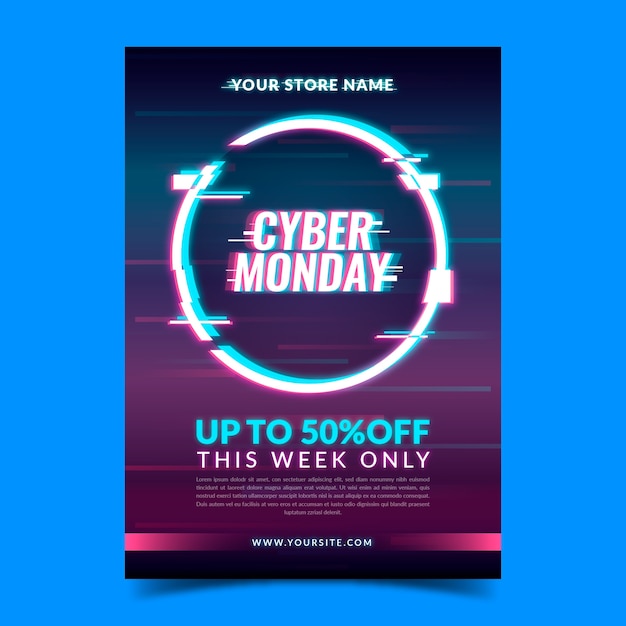 Free vector glitch cyber monday flyer template