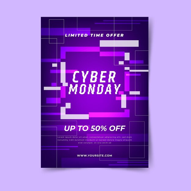 Glitch cyber monday flyer template