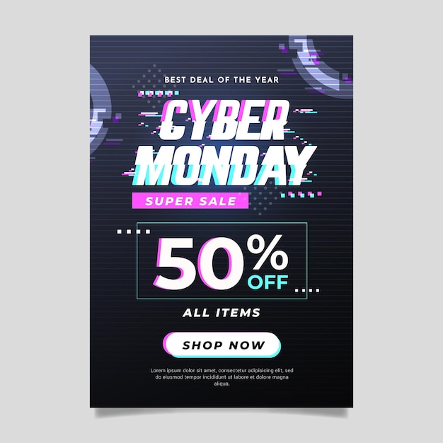 Glitch cyber monday flyer template