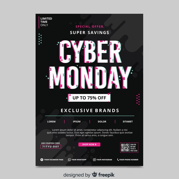 Glitch cyber monday flyer template