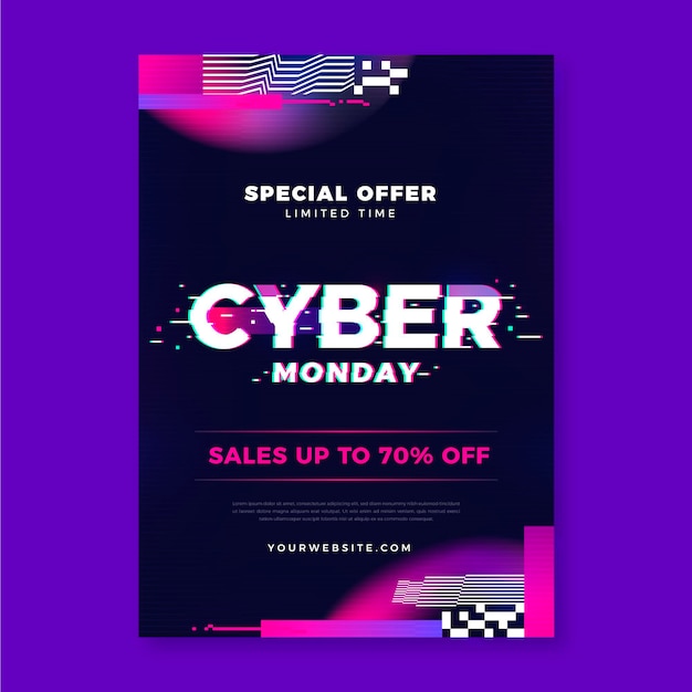 Free vector glitch cyber monday flyer template