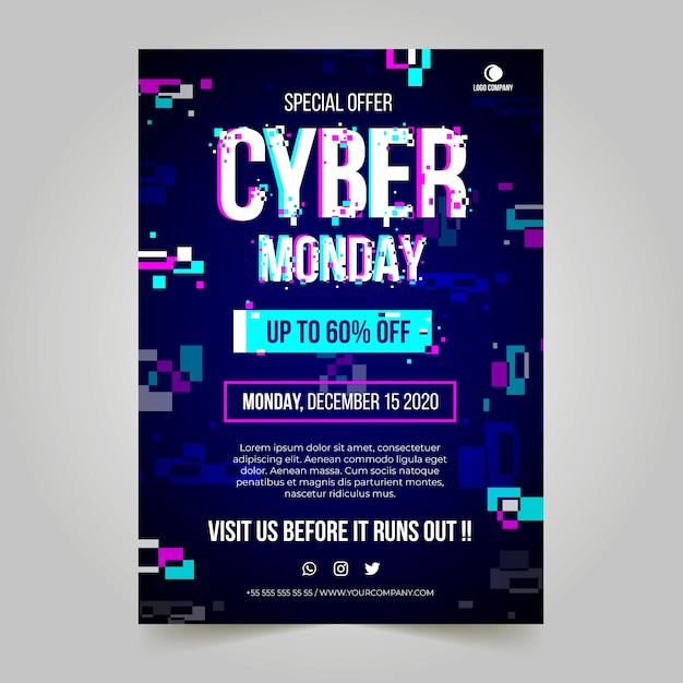 Glitch cyber monday poster template