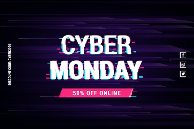 Free Vector glitch cyber monday sales text