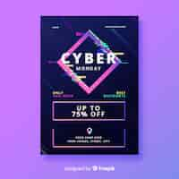 Free vector glitch effect cyber monday flyer template