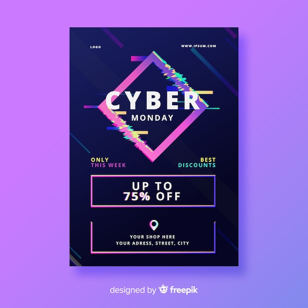 Glitch effect cyber monday flyer template