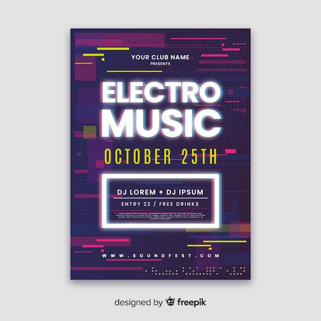 Glitch effect electronic music poster template