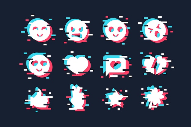 Free vector glitch emojis collections concept