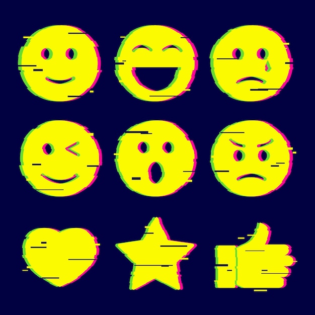 Free Vector glitch emojis collections