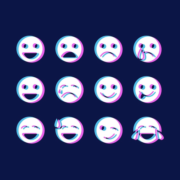 Glitch emojis icons pack