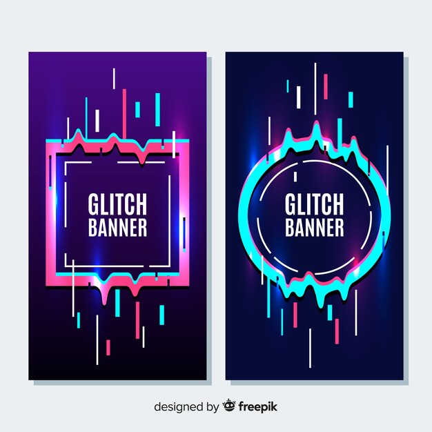 Glitch geometric shape banners