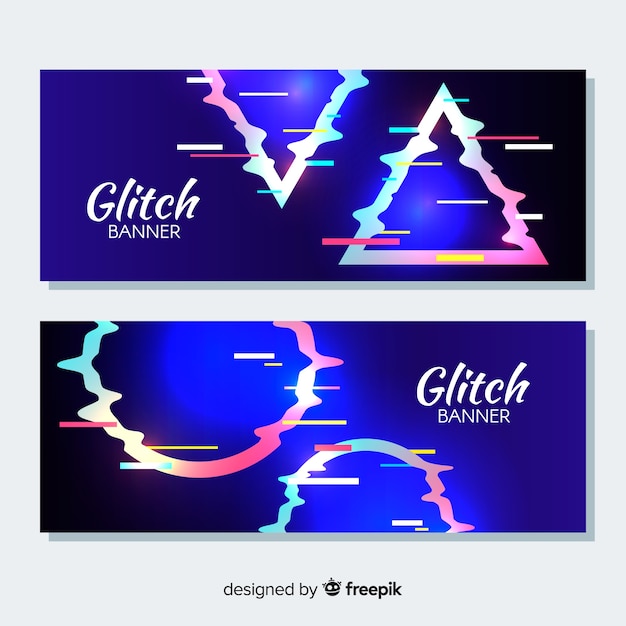 Free Vector glitch geometric shape banners