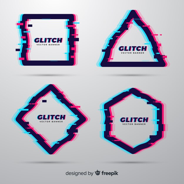 Glitch geometric shape banners