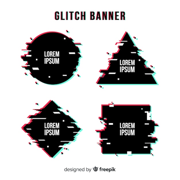 Glitch geometric shape banners