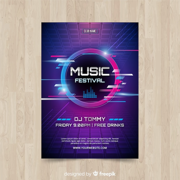 Glitch music festival poster template