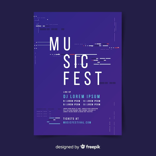 Glitch music festival poster template