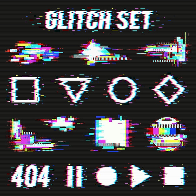 Free Vector glitch set on black background