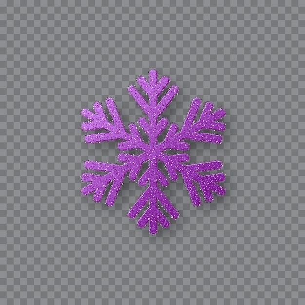 Glitter violet snowflake. Christmas decorative design element. Decoration for New Year holidays. Isolated on transparent background. Vector illustration.