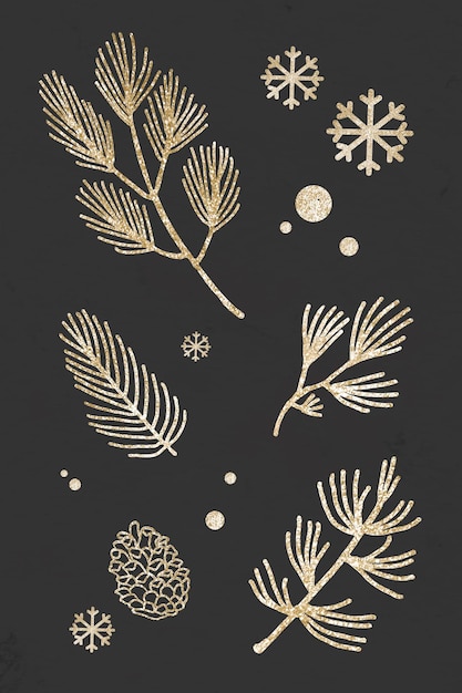 Free Vector glittery christmas tree plants with snowflakes on black background vector