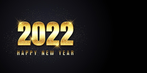 Glittery Happy New Year banner with metallic gold lettering