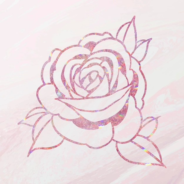 Free vector glittery pink holographic rose flower outline sticker overlay vector