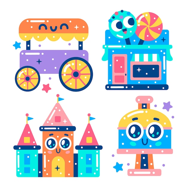 Free Vector glitzy amusement park stickers collection