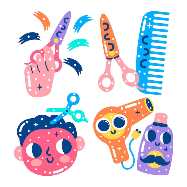 Free Vector glitzy barbershop stickers collection