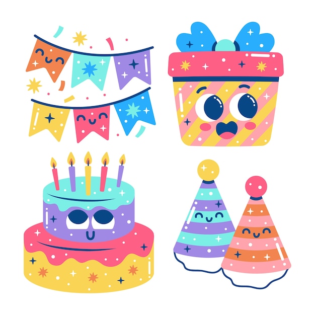 Free Vector glitzy birthday stickers collection