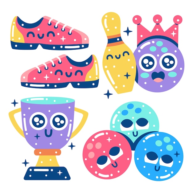 Free Vector glitzy bowling stickers collection