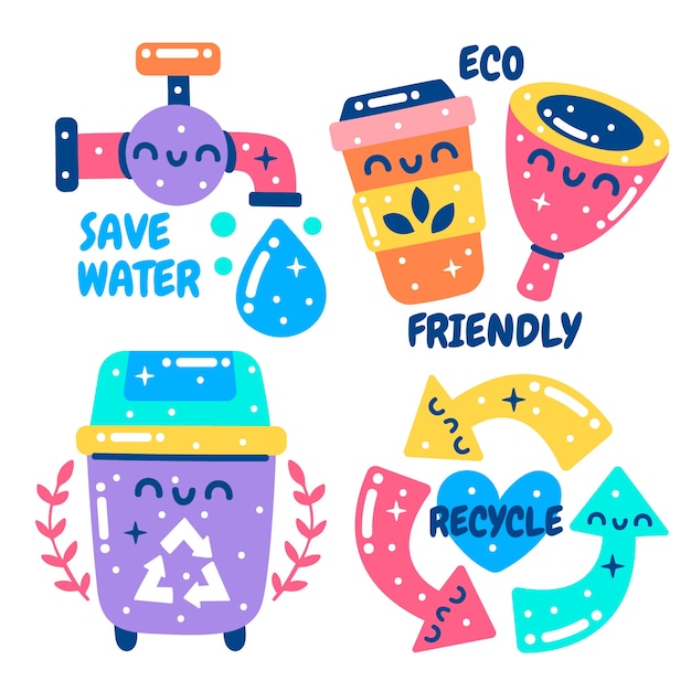 Free Vector glitzy ecology sticker collection