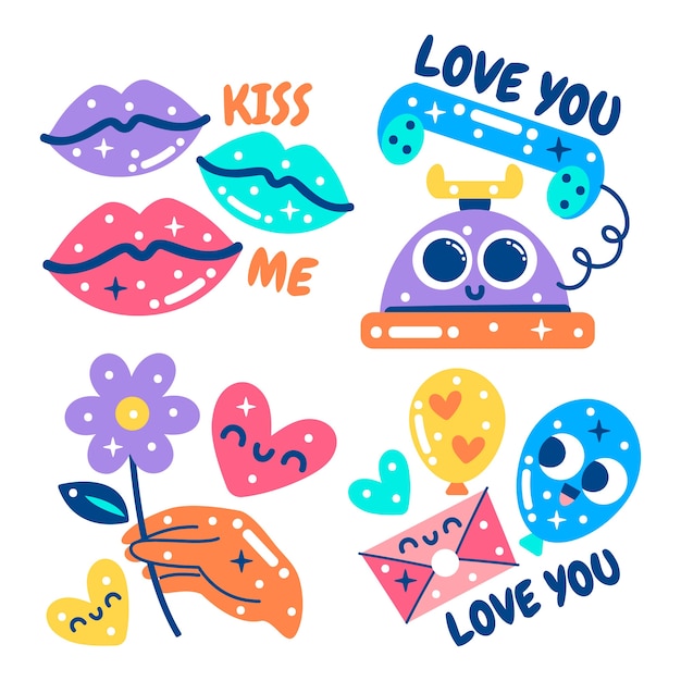 Free Vector glitzy flirt stickers collection