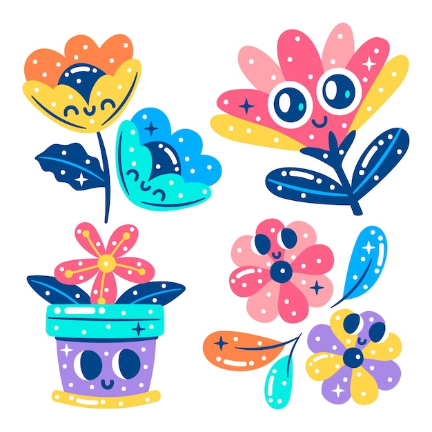 Free Vector glitzy flowers stickers collection