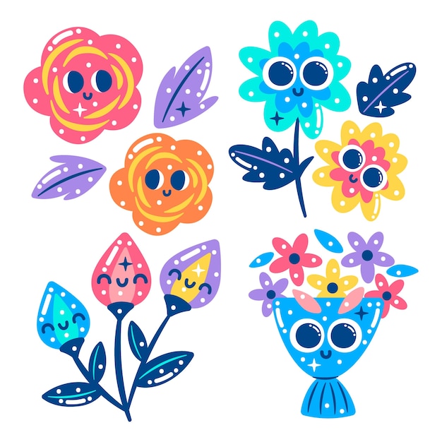 Free Vector glitzy flowers stickers collection