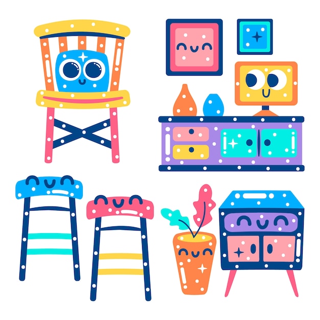 Free Vector glitzy furniture stickers collection