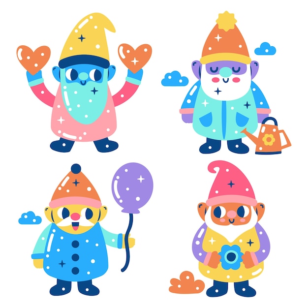 Free Vector glitzy gnome stickers collection