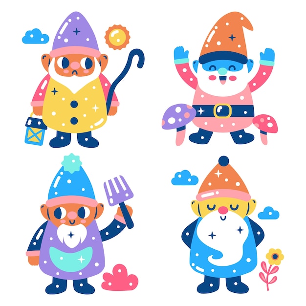 Free Vector glitzy gnome stickers collection