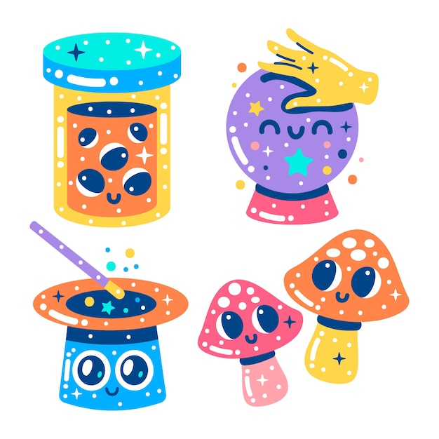 Free Vector glitzy magic stickers collection