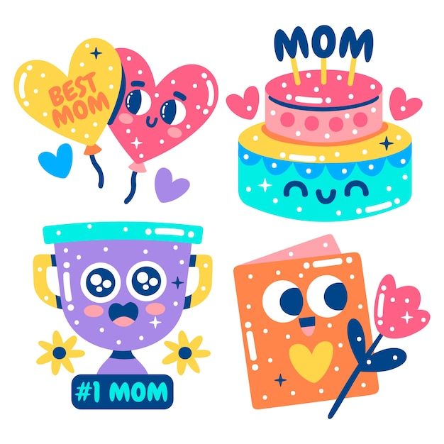 Free Vector glitzy mother's day stickers