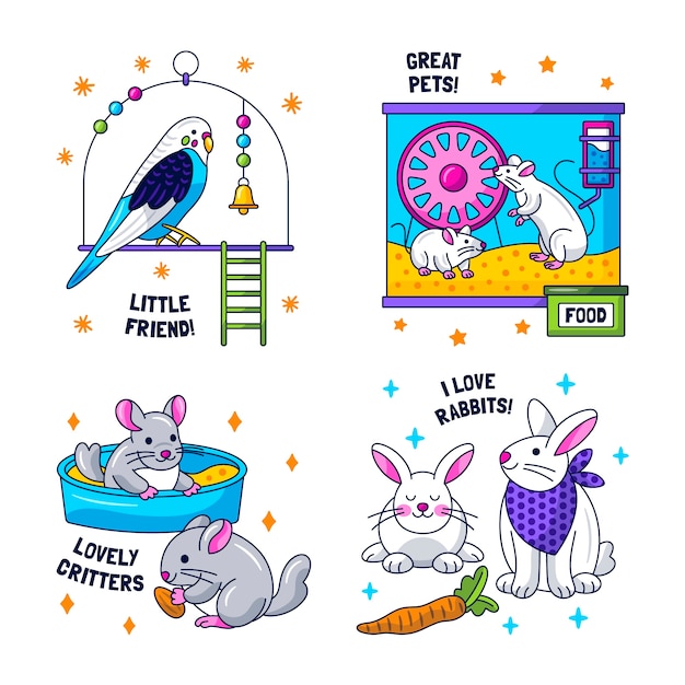 Free Vector glitzy pet stickers set