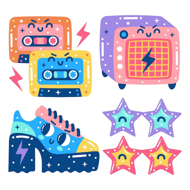 Free Vector glitzy rock music stickers